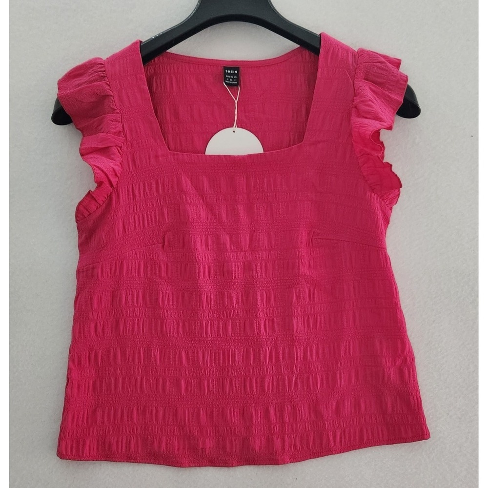 SHEIN VCay Pink Solid Print Sleeveless Ruffle Tank Top Size Small NWT